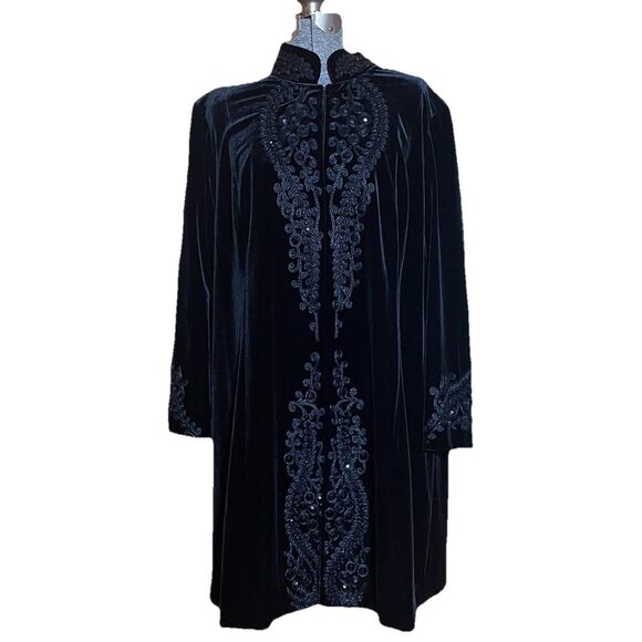Chico’s Travelers Collection Size 3 XL (16) Black Velvet Embroidered Jacket - Picture 1 of 9